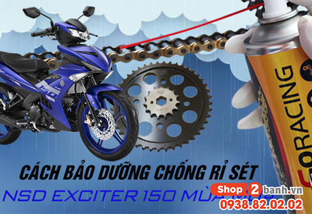 Cách bảo dưỡng chống rỉ sét nhông sên dĩa exciter 150 vào mùa mưa - 1