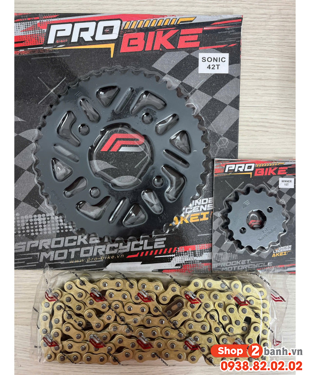 Bộ nhông sên dĩa pro-bike cho sonic sên vàng 42t - 2