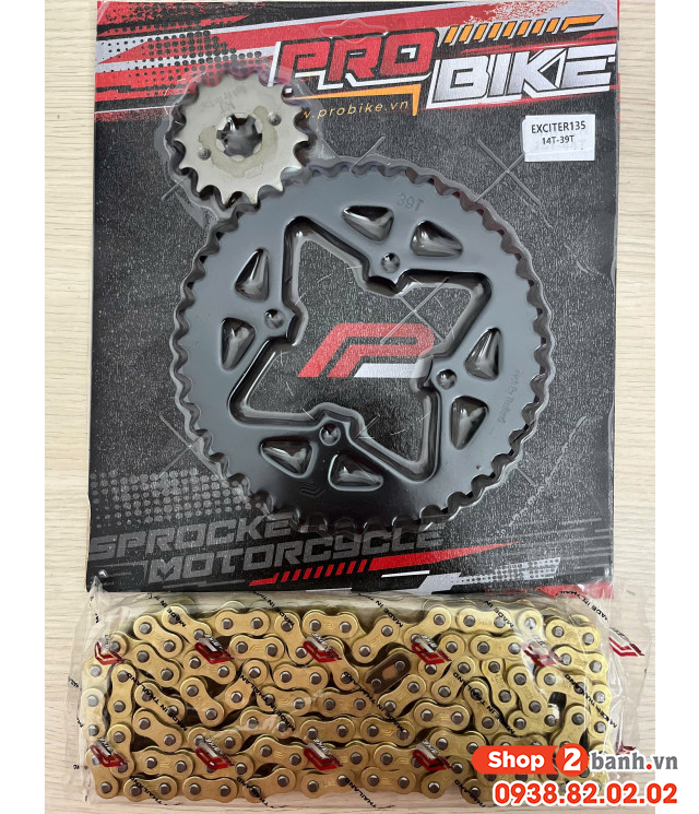Bộ nhông sên dĩa pro-bike cho exciter 135 sên vàng 39t - 1