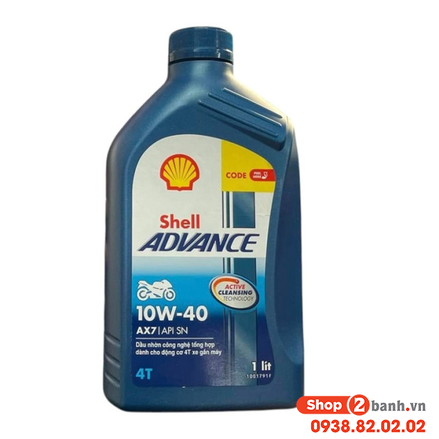 Nhớt shell advance 4t ax7 10w40 synthetic based 1l - 1