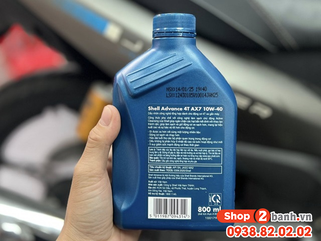 Nhớt shell advance 4t ax7 10w40 synthetic based 08l - 2