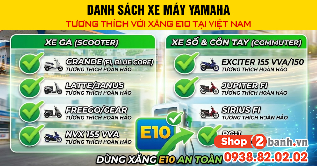 Danh sách xe máy yamaha tương thích với xăng e10 tại việt nam - 1