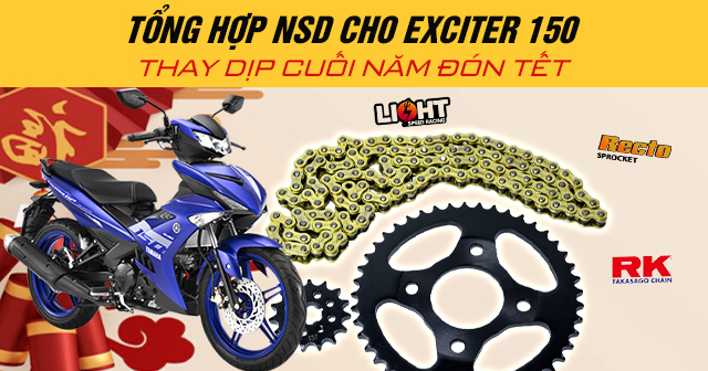 Tổng hợp nhông sên dĩa cho Exciter 150 thay dịp cuối năm đón Tết