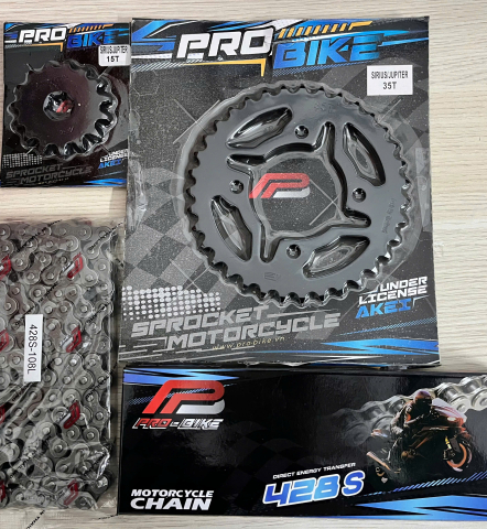 Bộ nhông sên dĩa Pro-Bike cho Sirius 15T - 35T- Sên 428S 108L (sên tán đúc)