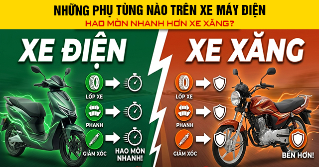 Những phụ tùng nào trên xe máy điện hao mòn nhanh hơn xe xăng?