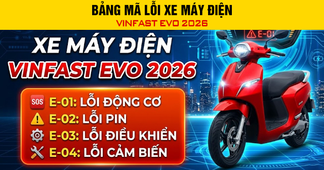 Bảng mã lỗi xe máy điện Vinfast Evo 2026