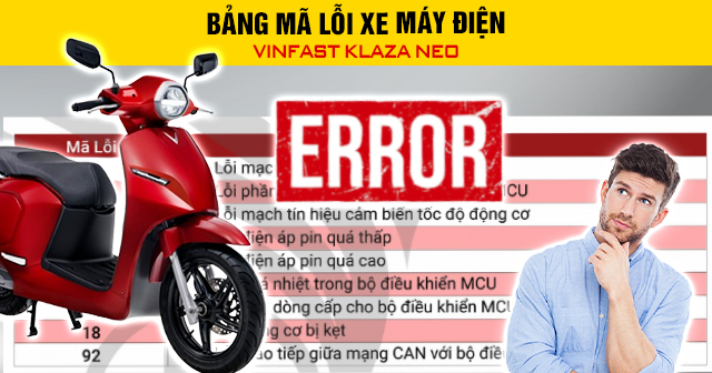 Bảng mã lỗi xe máy điện Vinfast Klaza Neo