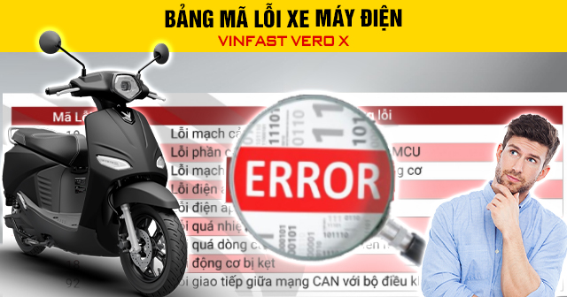 Bảng mã lỗi xe máy điện Vinfast Vero X