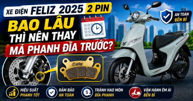Xe điện Feliz 2025 2 pin bao lâu thì nên thay má phanh đĩa trước?