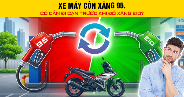 Xe máy còn xăng 95, có cần đi cạn trước khi đổ xăng E10?